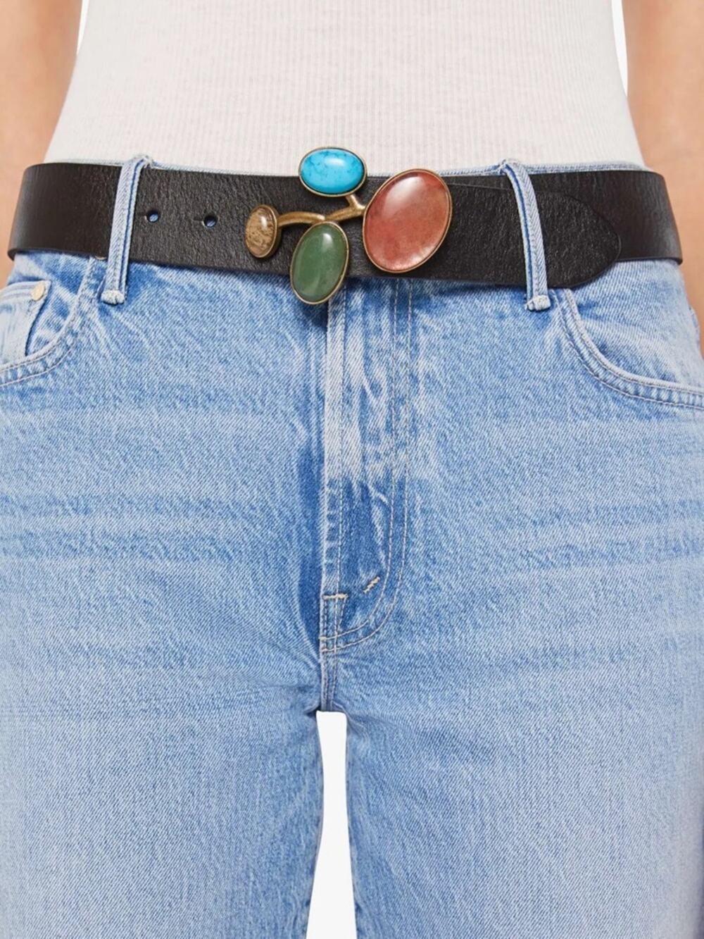 MOTHER Denim Jewelry Box Black Leather Belt L